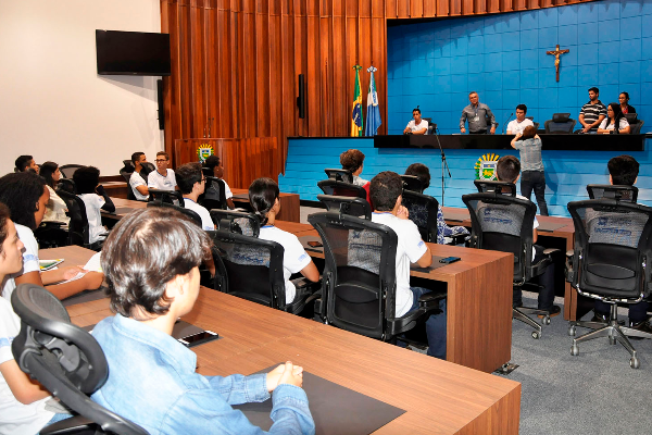 Contando com a Aluna da Escola Governador Harry Amorim, foram selecionados oito alunos de escolas da REME, empossados hoje na Assembleia Legislativa de MS (Foto: Divulgação)